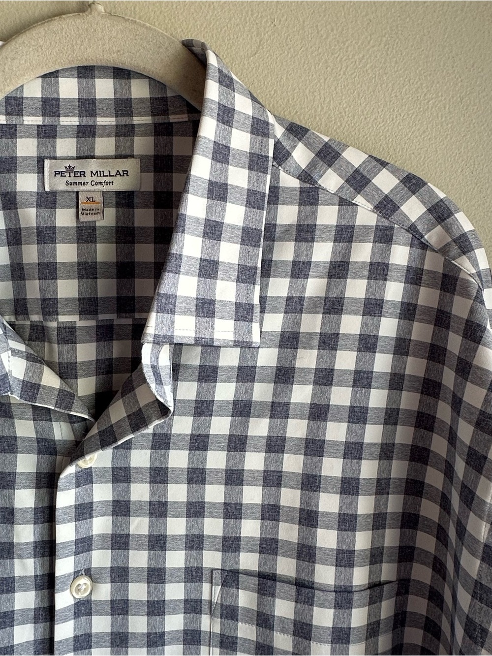 Peter Millar Gray White Plaid Summer Comfort Performance Button Shirt
